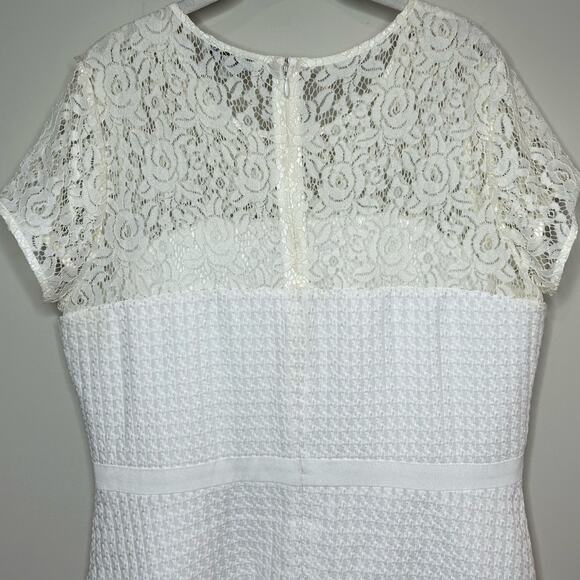 Kensie White Dress Size 14 Lace Top Tiered Pleated Ribbon Short Sleeves - Picture 10 of 14